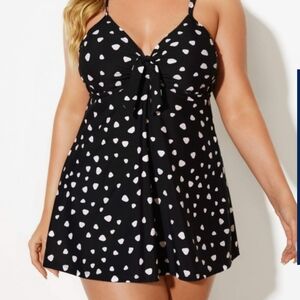 Black Dots Tie Front Classic Women's One-piece Swim Dress